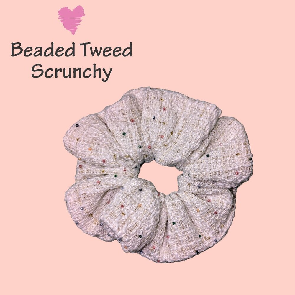 Large metallic beaded tweed scrunchie hand crafted